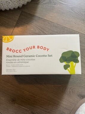 Brocc Your Body Mini Round Ceramic Cocotte Set - White/Cream and  Green